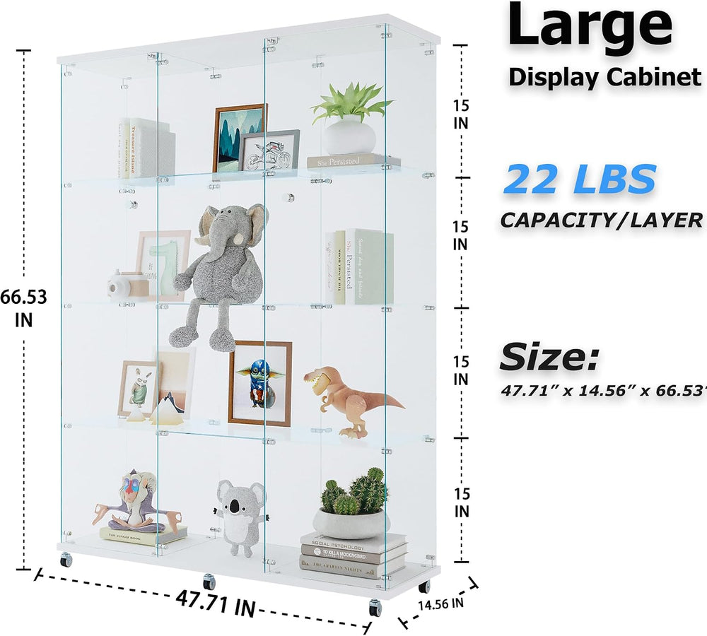 66.5" H 4-Shelf Extra Large Glass Display Cabinet with Double Doors,Mode...