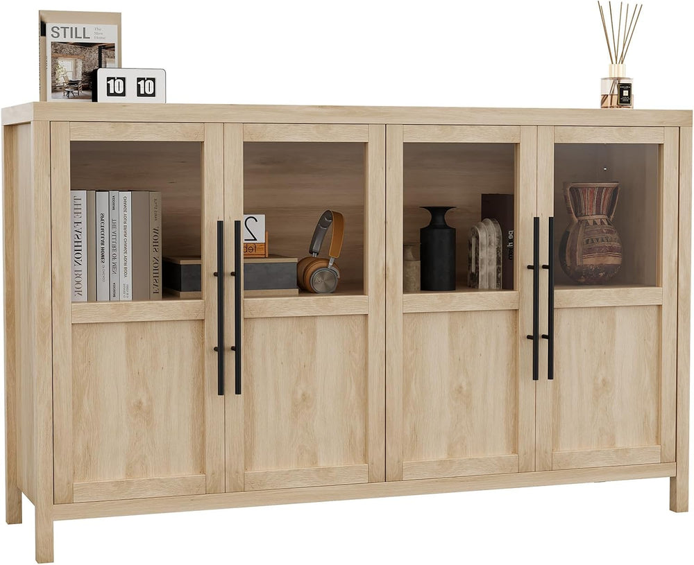GarveeHome Sideboard Buffet Cabinet with 4 Glass Doors, 55 in Buffet Table Co...