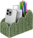CubesLand Scalloped TV Remote Control Holder Bedside Candy Organizer, Office Desk Storage Organizer Accessories, Pen Pencil Cup, Makeup Brush Holder, Fits Farmhouse Rustic Decor, Earth Friendly, Green