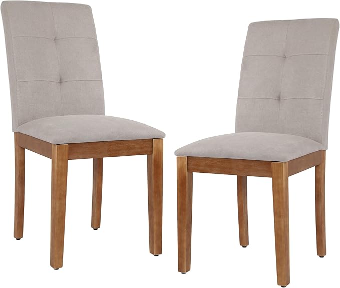 DAGONHIL Dining Chairs Set of 2, Modern Upholstered Fabric Dining Room Chairs, Armless Kitchen Chairs with Wood Legs and Padded Seat for Living Room, Bedroom, Kitchen (Grey)