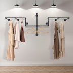 Industrial Pipe Clothes Rack Wall Mounted, 85.83 inches Heavy Duty Iron Pipe Clothing Garment Rail, Multi-Purpose Clothing Hanging Rod for Laundry Room and Closet Storage