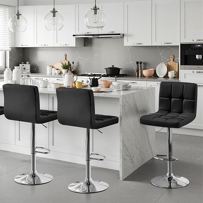 Yaheetech Bar Stools Set of 3, Adjustable PU Leather Swivel Barstools, Modern...