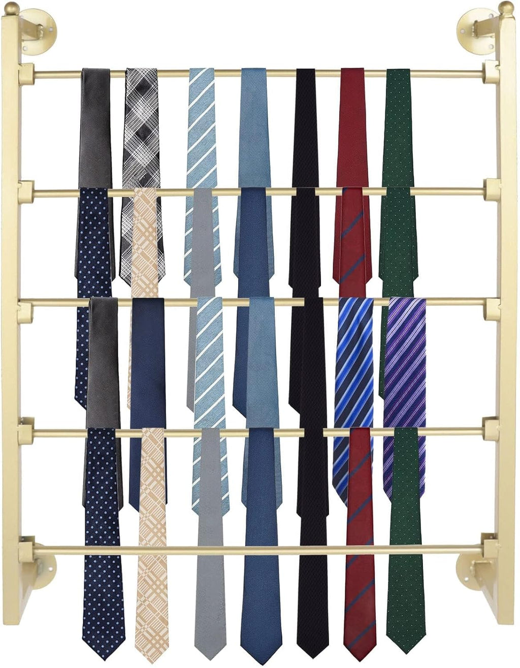 5 Tier Wall Mount Tie Rack Scarf Display Belt Pants Hangers Scarves Hijab Stand, Ribbon Organizer Holder Wrapping Paper Spool Storage Towel Rack for Retail Store,Home,Craft Room,Florist