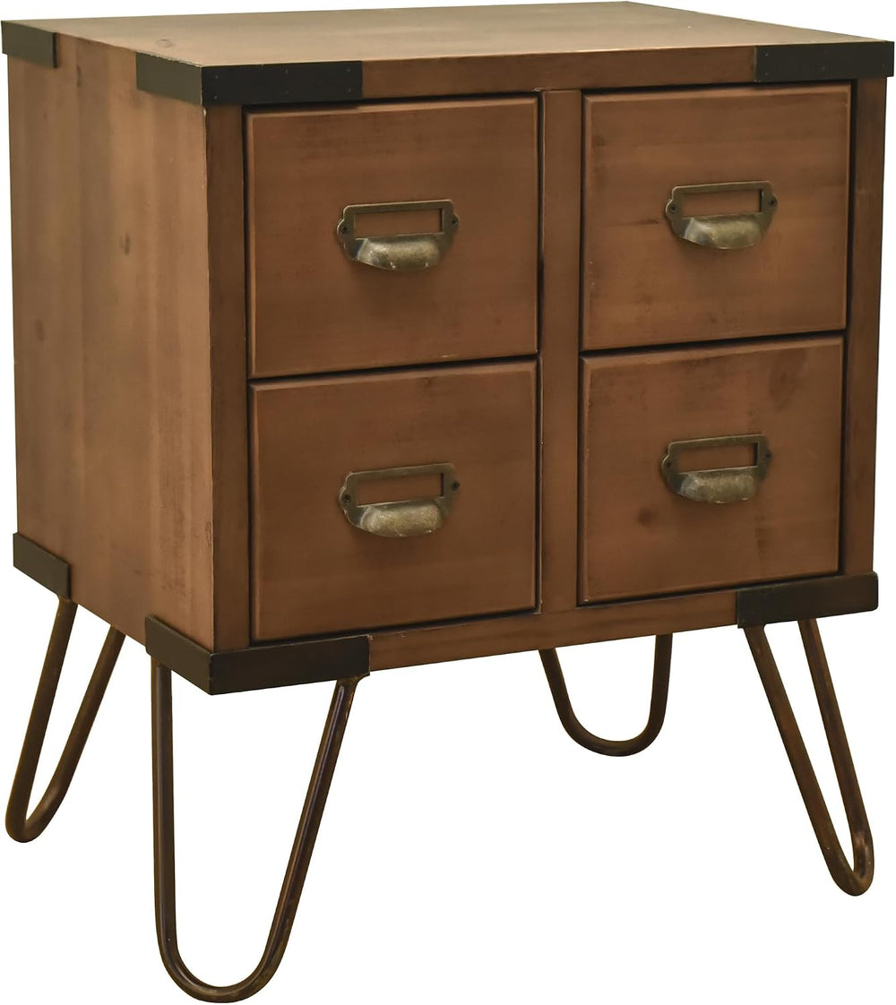 eHemco Antique Style 4-Drawer Storage End Table Side Table with Metal Hairpin...