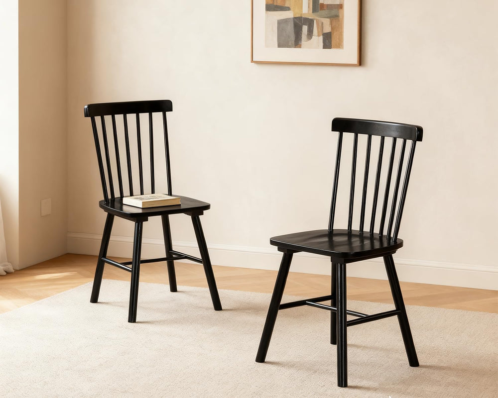 PrimeZone Windsor Dining Chairs Set of 6 - Solid Rubber Wood Farmhouse Kitche...