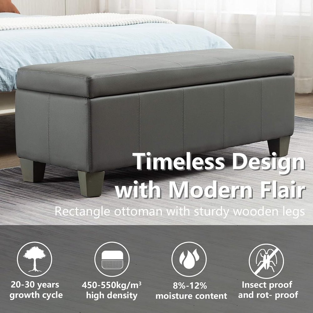 41" Storage Ottoman, Storage Bench with Safety Hinge, Upholstered Synthe...