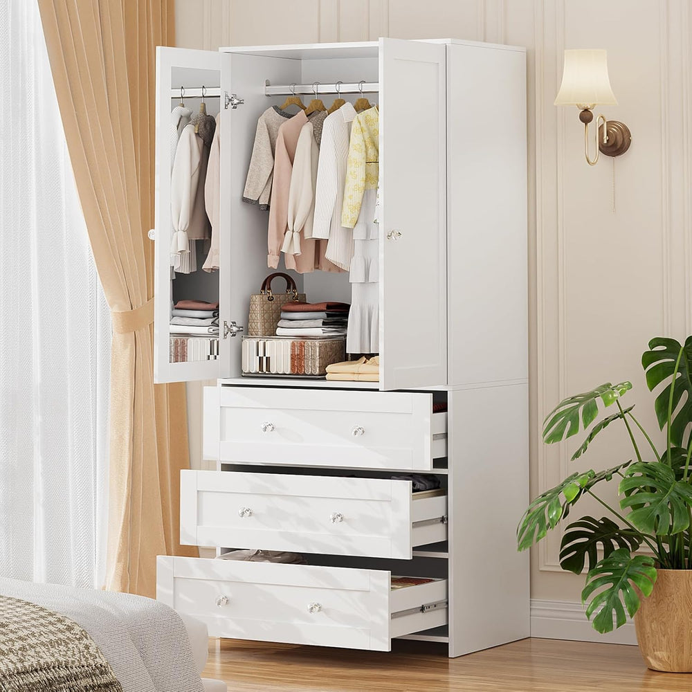 VOWNER 71" Tall Armoire Wardrobe Closet with Drawers and Mirror