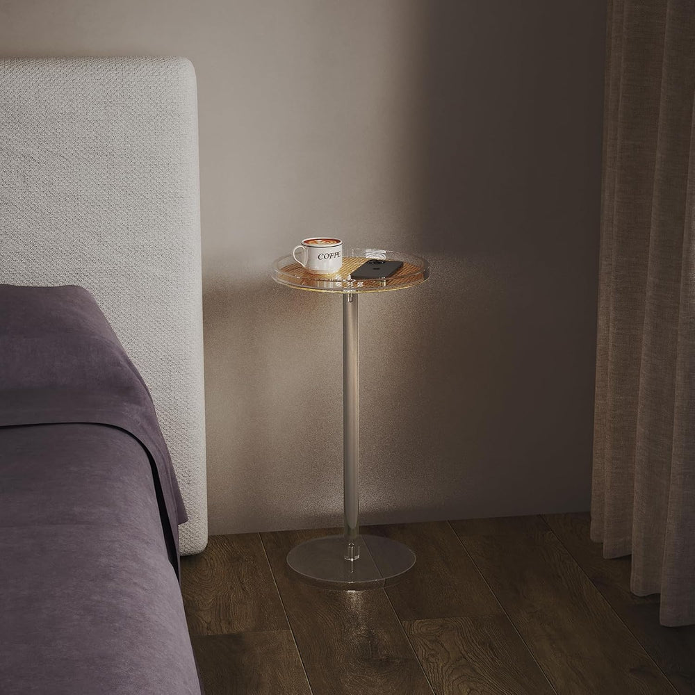 HMYHUM Acrylic Rattan Drink Table for Small Spaces, 11.8'' L x 11.8&#...