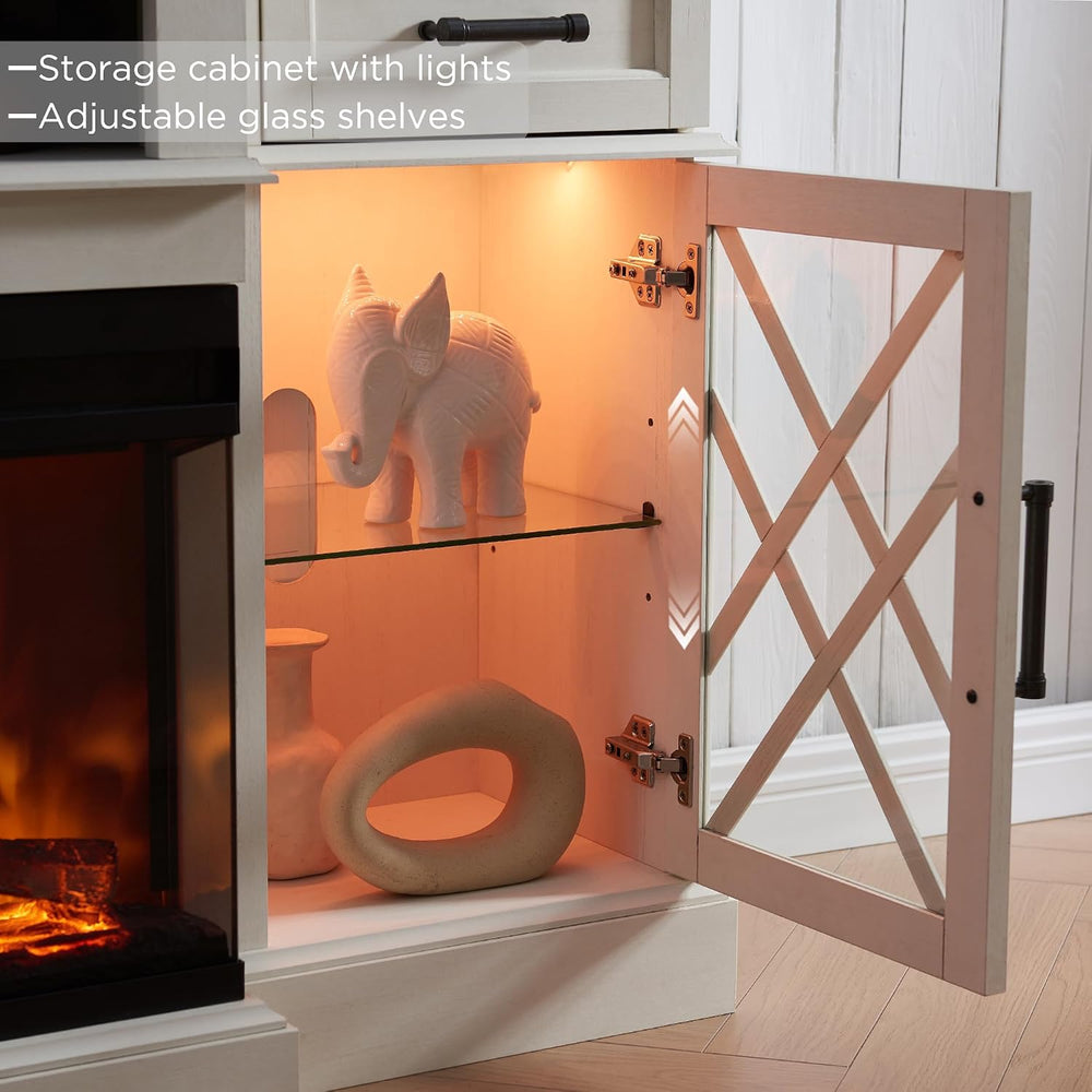 OKD Farmhouse TV Stand with Fireplace, 70'' Entertainment Center Stan...