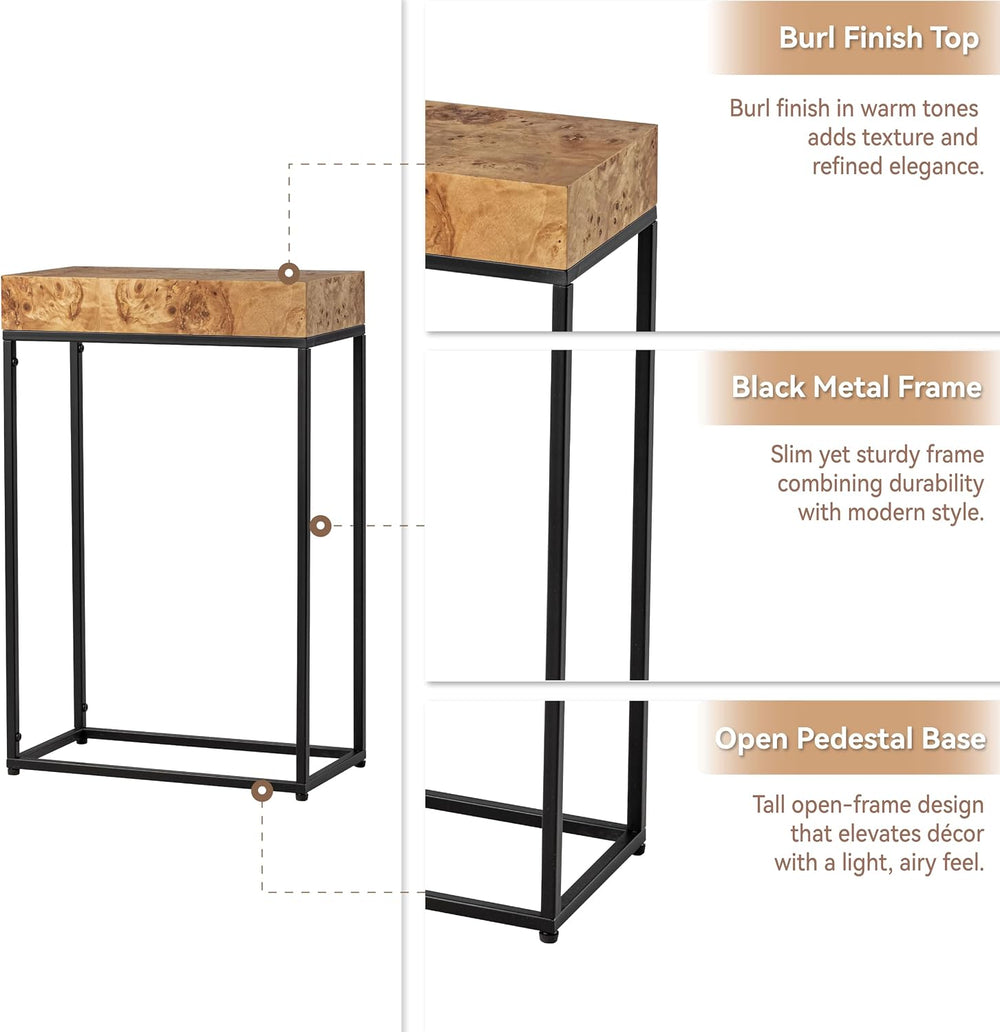 COZAYH Burl Finish Wood Top Tall End Table, Metal Frame Pedestal Display Stan...
