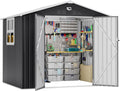 8x6 FT Outdoor Storage Shed, Metal Garden Shed - Tool Storage Sheds with Lockable Doors & 1 Clear Window, Waterproof Outside Storage Building for Backyard, Patio (Black; Floor Not Included)