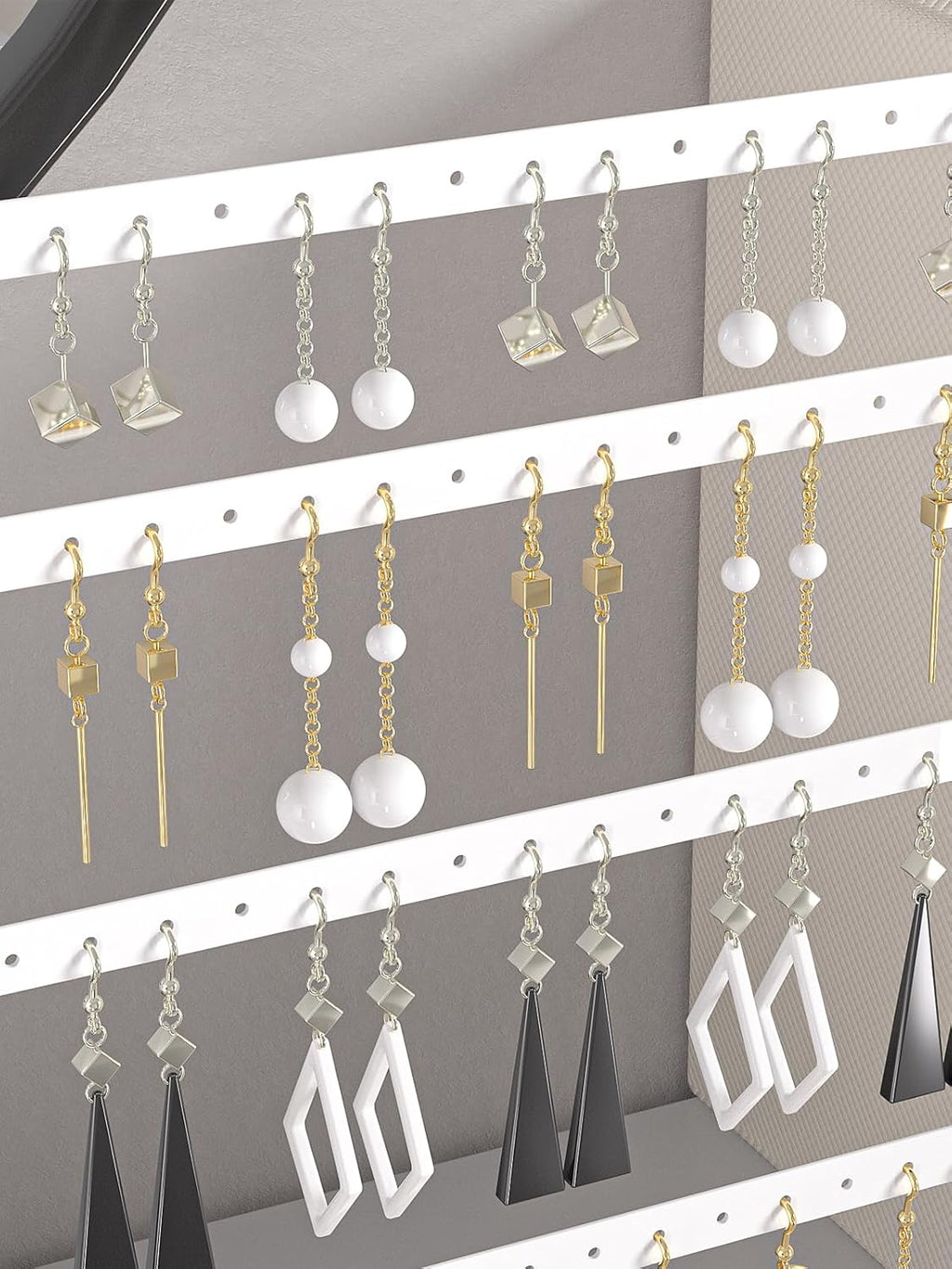 Earring Holder Organizer,Pierced Large Earrings Display Stand For Selling,Small Stud Earring Organizer Rack,Hoop Earring Storage Hanger Tree (White, 4 tier)