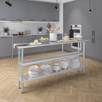 AmGood Stainless Steel Work Table with 2 Shelves | NSF | Metal Utility Table (72" Long x 14" Deep)