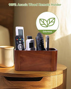 ‌Acacia Wood Remote Control Holder, Bonfixe Removable Desk Organizer with 4 Compartments & 4 Protective Pads, Easy Storage‌ TV Remote Holder for Living Room, Bedside Caddy, Office Supplies