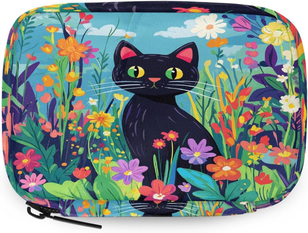 Art Painting Flower Cat Pill Organizer Travel Medicine Case with Zipper Daily Vitamin Storage Bag Portable 8 Slot Weekly Pill Box Supplement Holder for Home Office Gym Travel