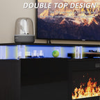 70" Fireplace TV Stand for TVs up to 80 Inches with 36'' Electric Fireplace & Remote, Modern Entertainment Center with LED Light,Woodeen TV Console for Living Room, 8 Acrylic Posts, Black