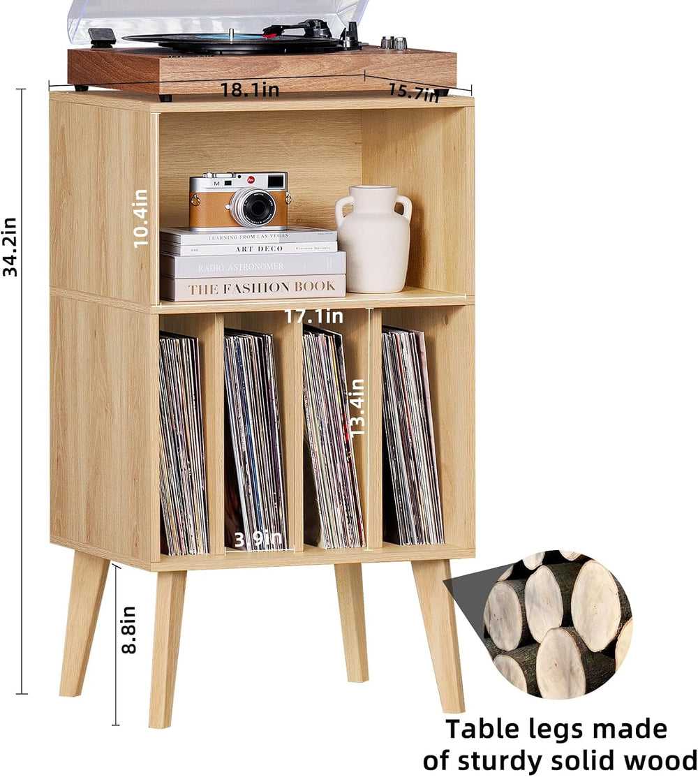 Lerliuo Record Player Stand, Turntable Stand Holds up to 160 Albums | Mid-Cen...