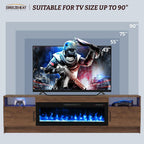 80'' Fireplace TV Stand, LED Entertainment Center Up to 90" TVs, Dark Brown | High Glossy Doors, 42'' Fireplace, Modern Media Console for Living Room