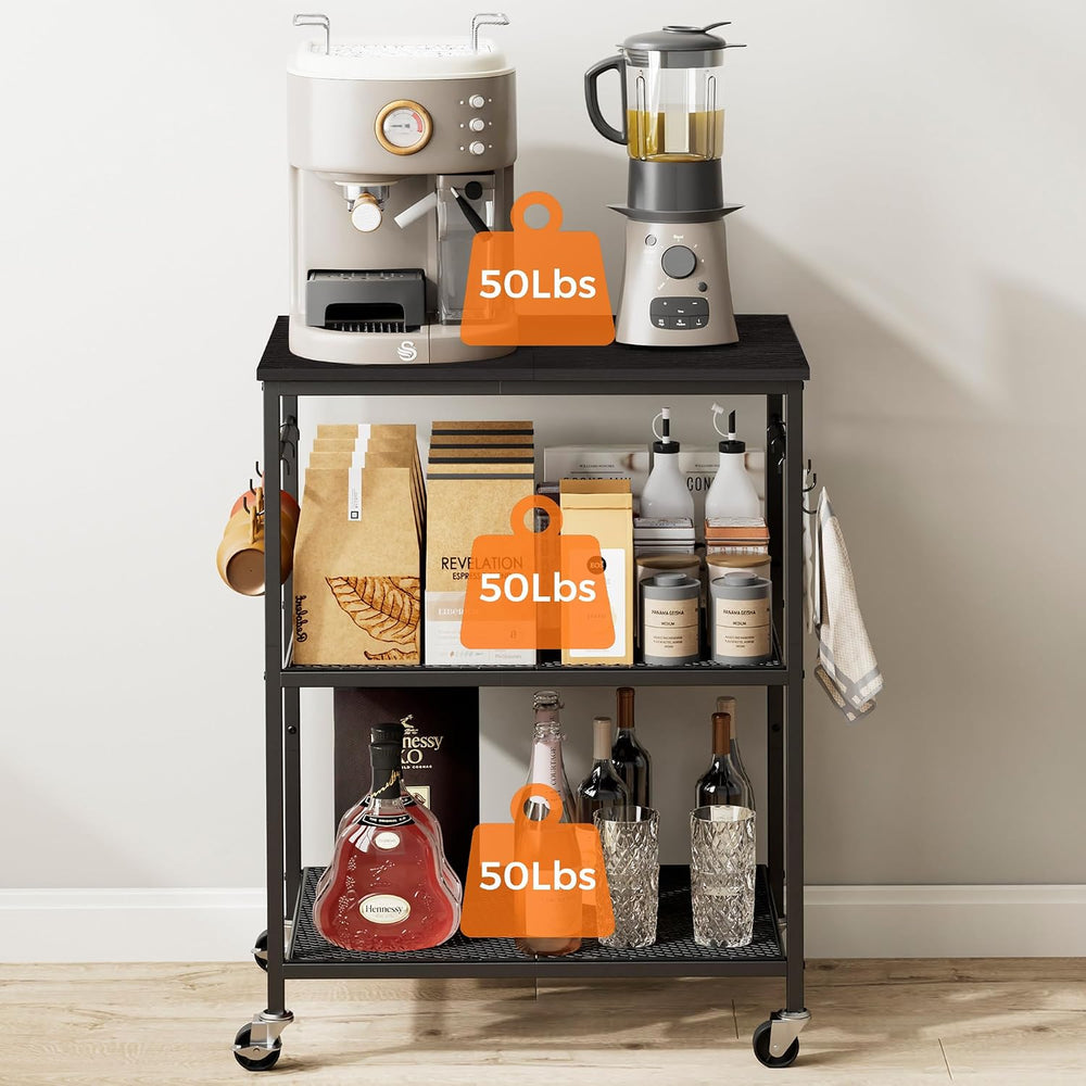 Homleke 3-Tier Rolling Kitchen Microwave Cart, Utility Cart | with Lockable W...