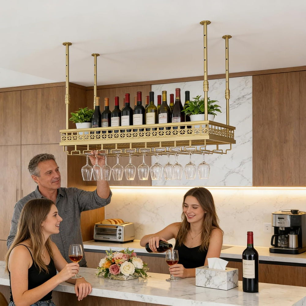 Ceiling Wine Rack-Hanging Stemware Holderfor Bar,23.6"x11.8"-Black ...