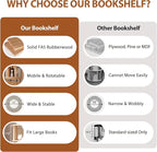 Solid Wood Rotating Bookshelf on Wheels, 4 Tier, Round Revolving Bookcase, 360° Spinning Book Shelf Tower for Kids, Narrow Rolling Bookshelves for Small Space, Corner, Bedroom, Office, Natural