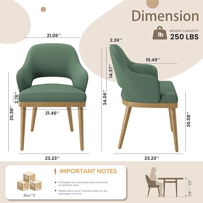 Wooden Dining Chairs Set of 6, Modern Fabric Upholstered Dining Room Chair, Kitchen Side Chairs, Farmhouse Dinner Chair with Open Back for Kitchen, Green