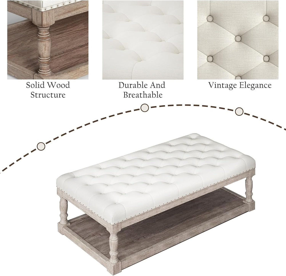 Ottoman Coffee Table, Large Rectangle Ottoman with Storage - Upholstered Cush...