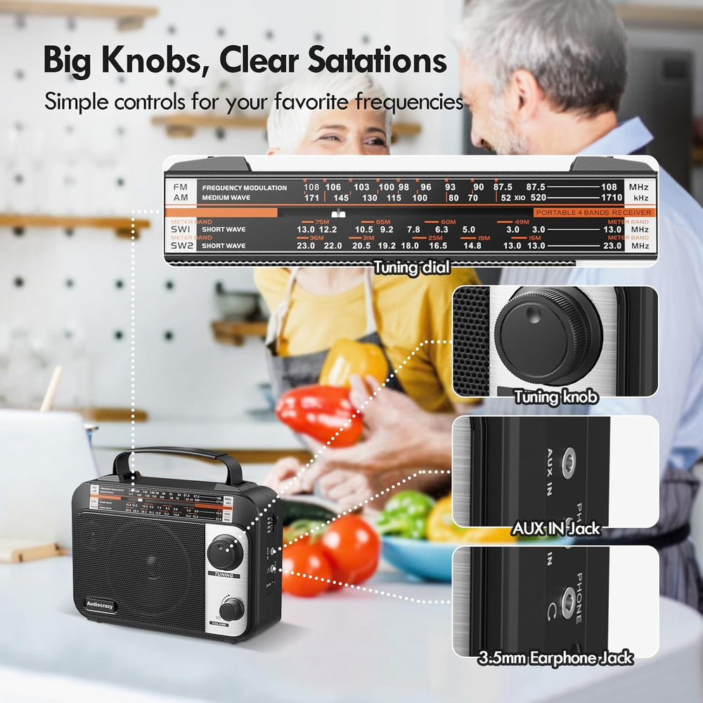 Multi-Band AM/FM/SW1-2 Radio Transistor Radio AC or Battery Operated with Bes...