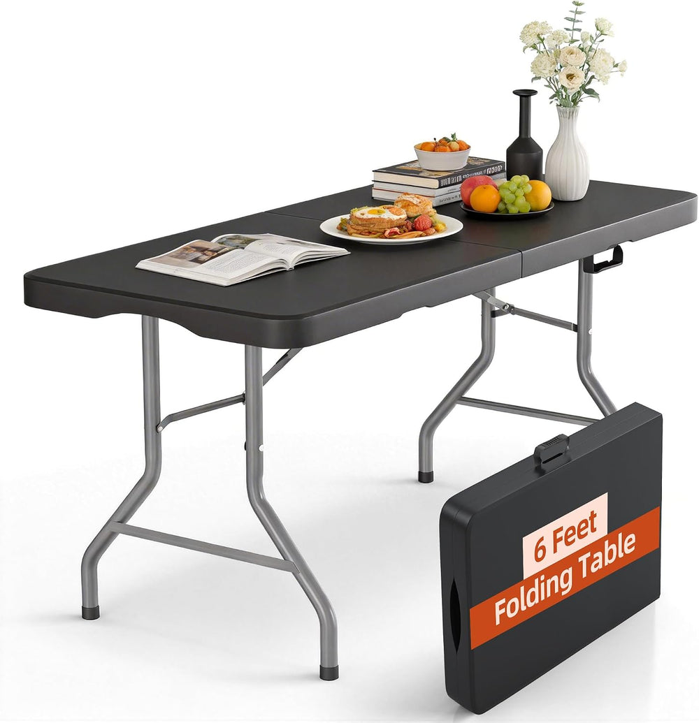 6ft Folding Table Heavy Duty 350 LBS Capacity Foldable Table with 18% Thicker...