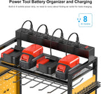 CCCEI Garage Power Tools Organizer Cart with Charging Station, Yellow Floor Standing Rolling Drill and Tools Battery Storage Cart on Wheels. Utility Rack Gift for Men, Husband, Father.