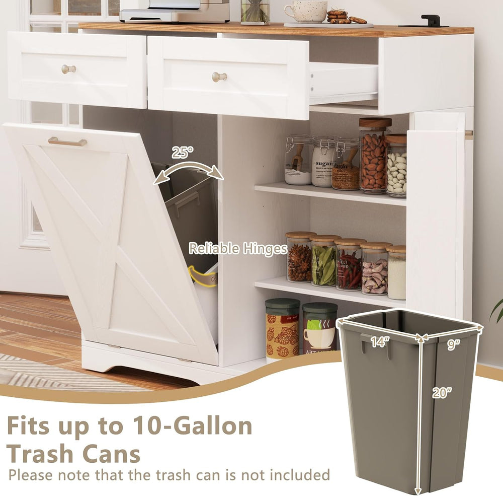 Giantex Tilt Out Trash Can Cabinet 10 Gallon, Kitchen Island with Power Outle...