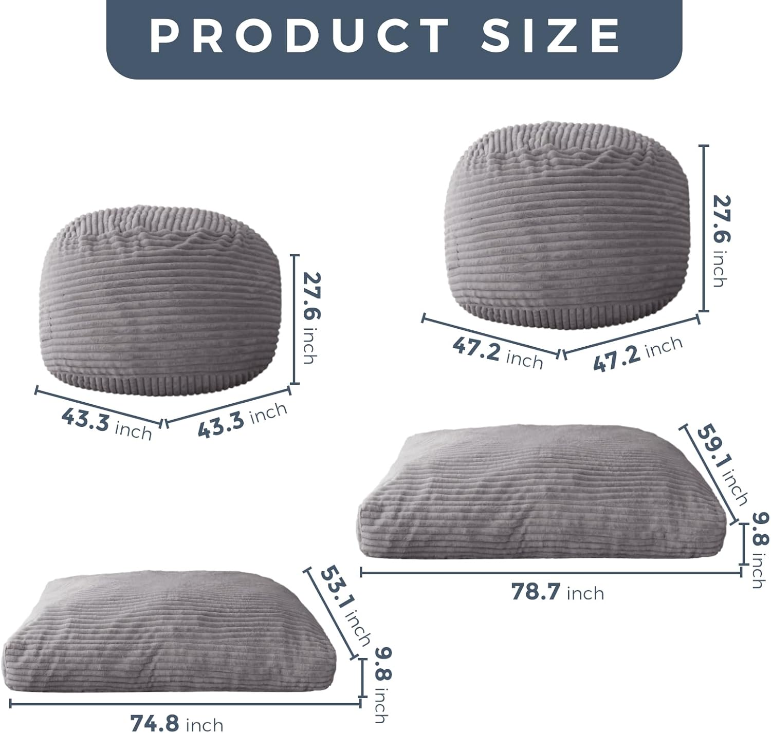 MAXYOYO Giant Bean Bag Chair Bed for Adults, Convertible Beanbag Folds from Lazy Chair to Floor Couch Bed, Large Floor Sofa Couch, Big Sofa Bed, High-Density Foam Filling, Machine Washable Cover