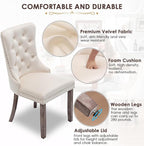 Kiztir Velvet Dining Chairs Set of 6, Upholstered Dining Room Chairs with Ring Pull Trim and Nailhead Trim, Luxury Tufted Dining Chairs for Living Room, Bedroom, Kitchen (Beige)