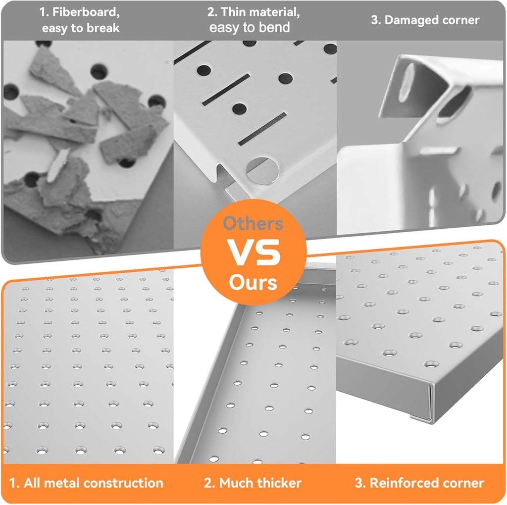WALMANN Metal Pegboard Panels for Wall Garage Tools Pegboard for Garage, Workbench, Peg Board Tool Organizer Board(Pack of 2, Grey)
