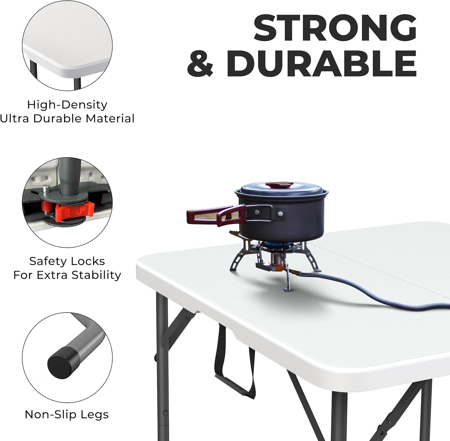 Our Modern Space 34" Square Foldable Table with Built in Handle & Steel Legs | Heavy Duty Portable | Perfect for Party, Dining, Wedding, Events, Picnic Indoor, Outdoor, Camping, Utility, Temporary