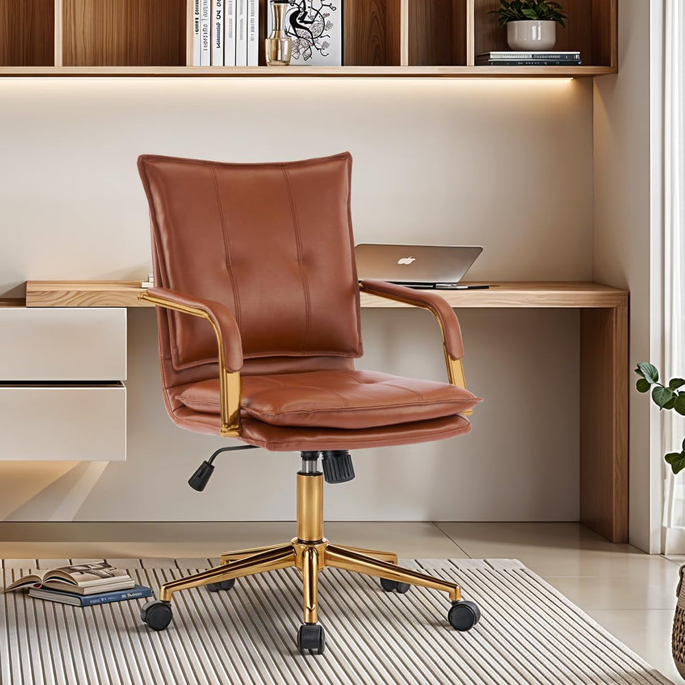 MOJAY Mid-Back Ergonomic Leather Office Chair, Modern Upholstered Executive D...