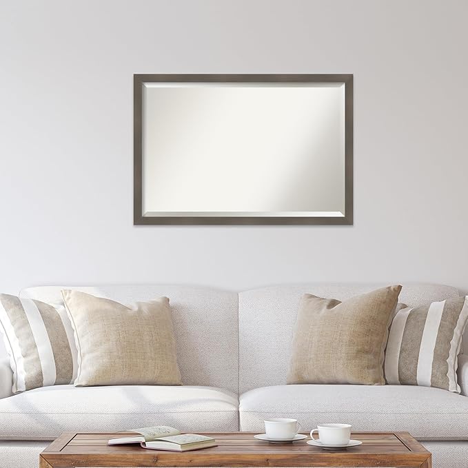Amanti Art Grey Wall Mirror 27x39 Edwin Clay Grey Rectangle Bathroom Mirror for Wall Decor Living Room, Large Casual Wood Frame, Hangs Horizonally and Vertically, Bathroom Decor, Beveled Edge from WI