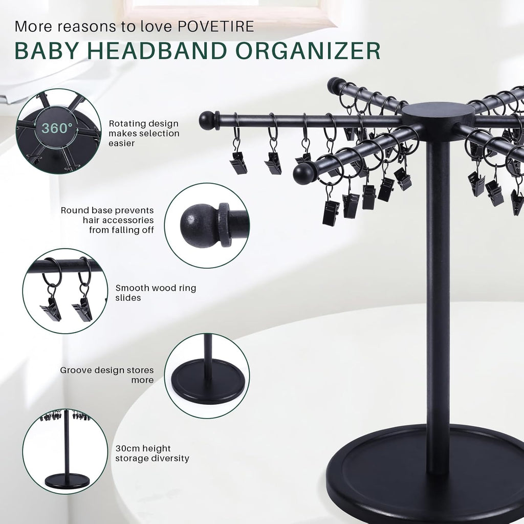 POVETIRE Headband Holder Bow Organizer for Girls, Rotating 360 Hair accessories Organizer Storage Baby Headband Display Stand Hair Bow Rack for Toddler Nursery Decor