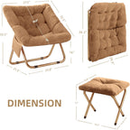Kasunpul Comfy Saucer Chair, Foldable Living Room Chairs, Soft Faux Fur Lounge Chair for Bedroom, Reading Chairs for Adults, Teens, X-Large (Brown)