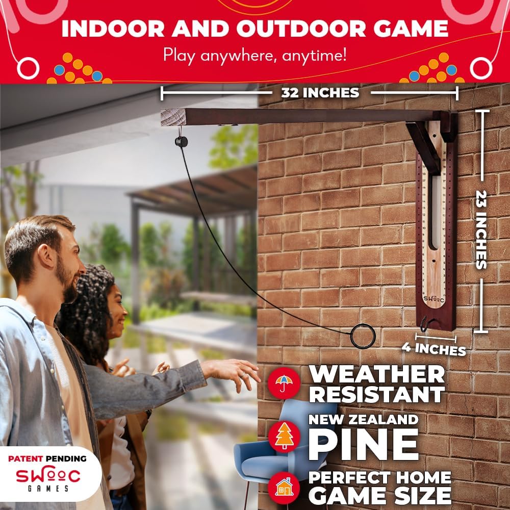 Swooc Games® - Hideaway Hook and Ring Game On A String - Weather Resistant &a...