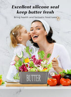 Butter Dish with Lid: Large Butter Container for Countertop - Ceramic Butter Holder for Counter - Butter Tray Butter Keeper with Knife and Sponge Scrubber - Perfect for 2 Sticks of Butter Grey