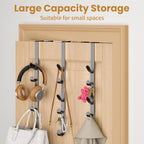 Over The Door Hooks, Metal Door Hooks for Hanging, Over The Door Purse Organizer for Coat Hanger, Back of Shower Door for Hanging Towel Rack Clothes, Hat, Bathroom, Closet (Black-3Packs)