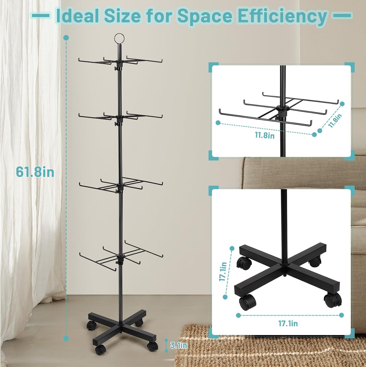 Retail Display Stand Rotating Display Stand 4 Tier Spinning Display Stand for Craft Shows, Jewelry, Keychain, Earring Adjustable Height Retail Display Racks (Black)