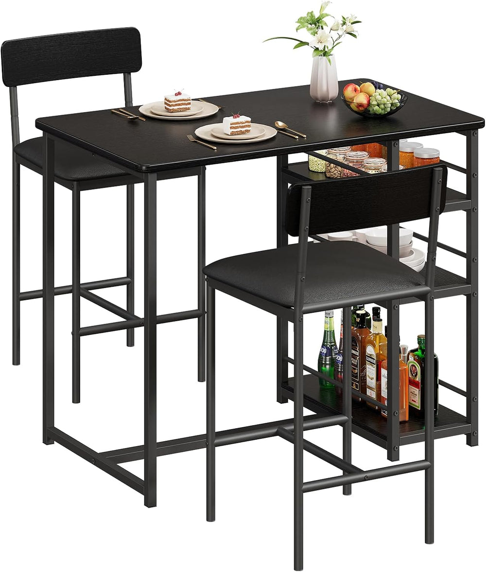 3-Piece Small Bar Table and Chairs Set for 2,Small Dining Table with 2 PU Cus...