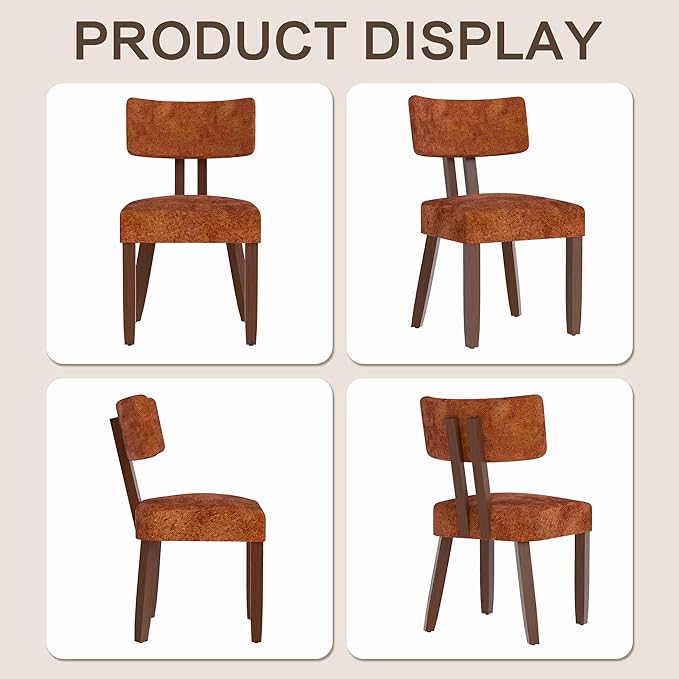 GOTMINSI Mid Century Modern Dining Chairs,Velvet Farmhouse Upholstered Kitchen Chairs, Accent Curved Backrest Dining Room Chairs with Hardwood Legs (Caramel-Walnut Legs, 6PCS)
