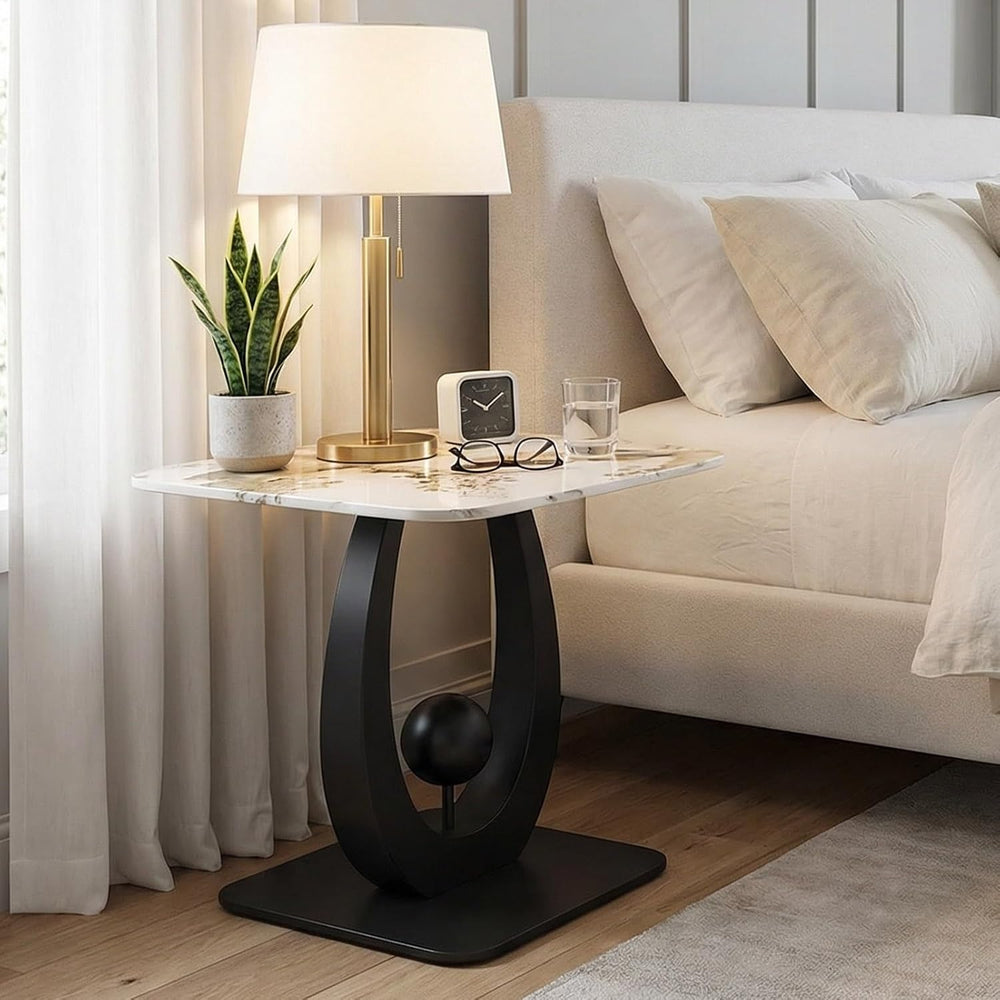 Modern Side Table with Sintered Stone Top, Small End Table with Open Storage ...