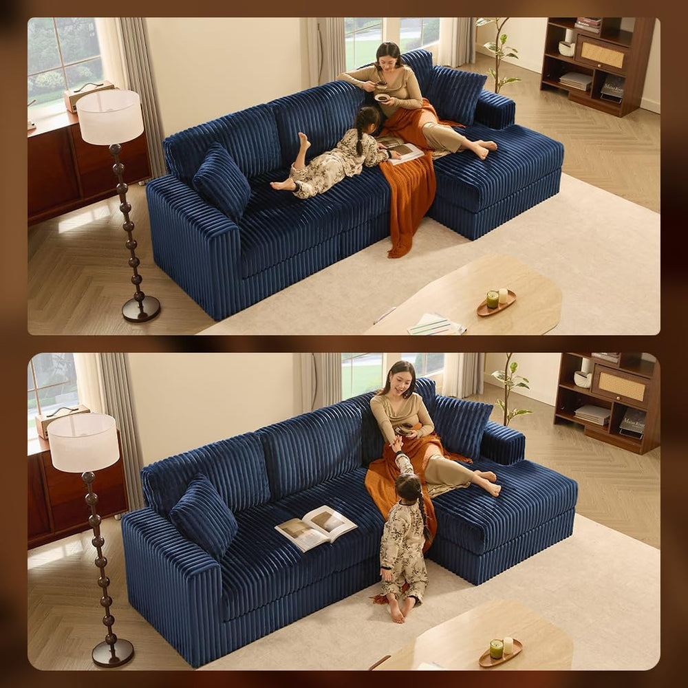 GOSUHI 113" L-Shaped Cloud Couch, Modular Sectional, Deep Seats, Navy | ...