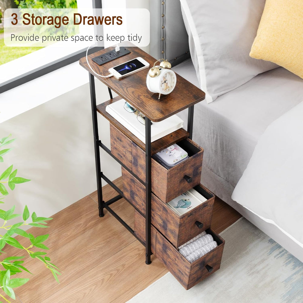 LOAKEKEL Narrow End Tables Living Room Set of 2 with Charging Station