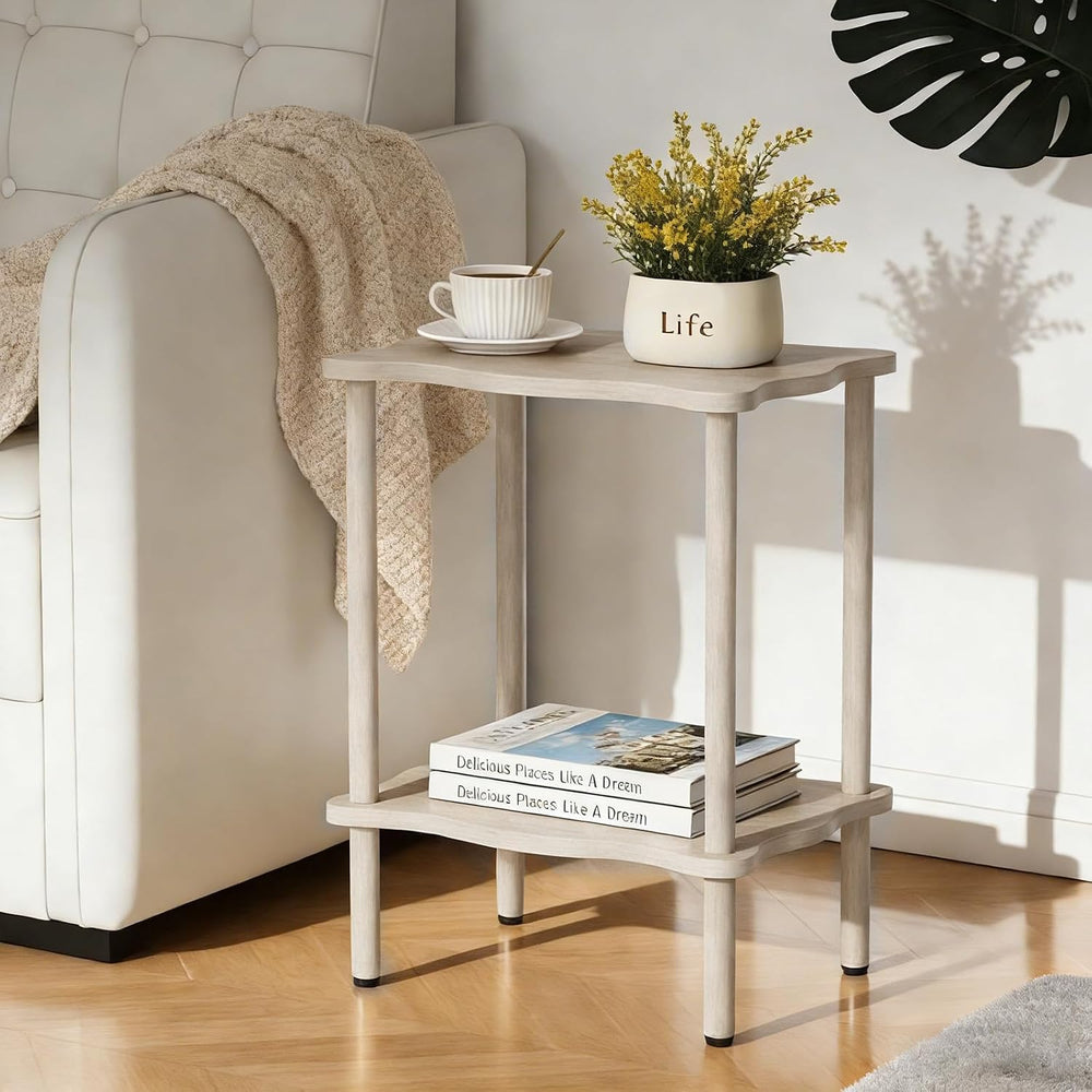 THUMEYE 2-Tier Side Table 20.6”H, Space-Saving Small Nightstand with Solid Wo...