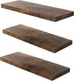 Floating Shelf, Set of 3 Wall Shelf, 24 in W x 12.75 in D x 2 in H Wooden Floating Wall Shelf with Invisible Brackets for Living Room/Bedroom/Bathroom/Kitchen Storage and Decor, Rustic Brown
